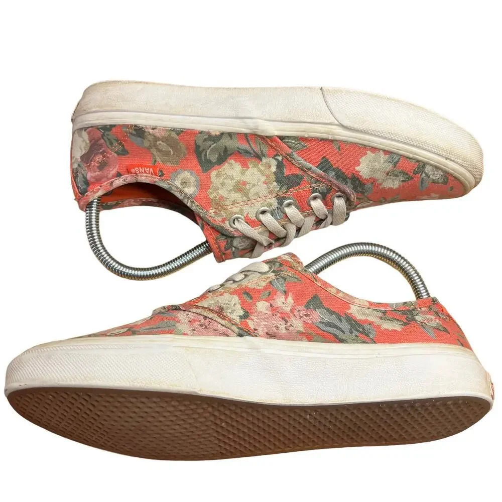 VANS Authentic Low Top Lace-up Pink/Multicolor Floral Sneakers‎ Women's Size 8